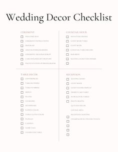 the wedding checklist is shown in black and white, with text that reads'wedding decor checklist '