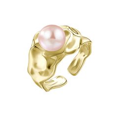 Personality Wide Wrinkled Pearl Ring Pink Pearl Ring, White Pearl Ring, Gold Pearl Ring, Open Mouth, Jewelry Lookbook, Pearl Types, Pink Ring, Pink Pearl, Style Women