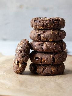 chocolate cookies stacked on top of each other