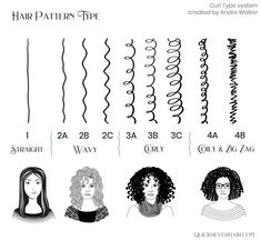 Hair Pattern Type Pattern Hair Products, Curl Pattern Chart, Straight Hair To Curly, Hair Anatomy, Hair Types Men, Drawing Basics