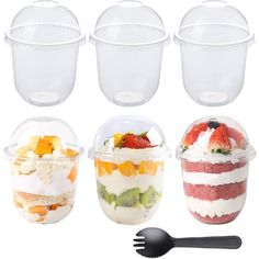 plastic food containers with lids and spoons set of 6 for salad, dessert or ice cream