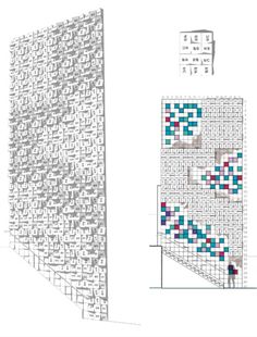 an architectural drawing shows the design for a wall that has been constructed with squares and rectangles