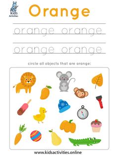 an orange worksheet with the words orange and other things to write on it