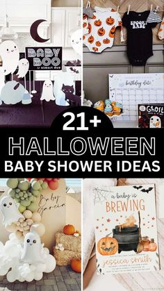 halloween baby shower ideas with pumpkins, ghostes and other decorations on the wall