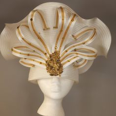 Ben Marc International Hat. White With Gold Trim And Rhinestone Embellishment. Fabulous! Great For Church, Teas Or Kentucky Derby Festivities! You'll Knock 'Em Dead! Elegant Fitted Costume Hats And Headpieces For Celebration, Elegant Fitted Costume Hats For Celebration, Elegant Fitted Costume Hat With Tall Crown, Luxury Fitted White Hat, Luxury Cream Hats With Structured Crown, Elegant Mini Hats With Rhinestones For Weddings, Embellished Headpieces For Evening, Elegant Embellished Party Hats, Elegant Costume Hat With Tall Crown For Party