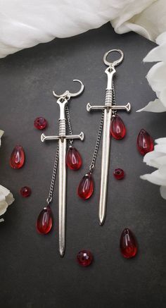 Gothic Piercings Earrings, Blood Drip Earrings, Ren Faire Earrings, Vampire Goth Jewelry, Dark Fantasy Jewelry, Romantic Goth Jewelry, Cute Accessories Aesthetic, Evil Jewelry, Alt Earrings