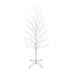 a white christmas tree on a stand with no leaves in the center and one branch missing