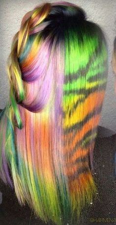 Rainbow Dyed Hair, Zebra Hair, Hair Color Inspiration, Dyed Hair Pastel, Braiding Your Own Hair, Pastel Ombre, Rainbow Zebra, Multi Colored Hair, Hair Color Pastel