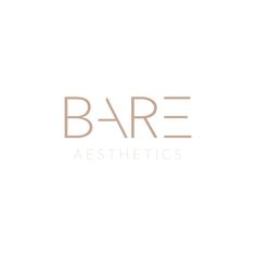 the logo for bare aesthetics is shown on a white background with brown letters and an outline