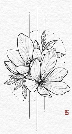 a black and white drawing of a flower