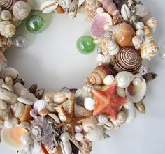 Beach Decor Seashell Wreath Nautical Decor Shell Wreath Seashells Decor Ideas, Seashells Decor, Seashell Wreaths, Sea Glass Decor, Seashell Frame, Wreath Natural, Beach Wedding Gifts, Seashell Projects, Nautical Wreath