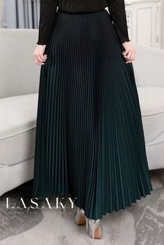 Lasaky - Gradient Color Slim-Fit Pleated Skirt with Fold Detail - Chic and Versatile Half-Skirt Church Attire, Half Skirt, Mid Length Skirts, Skirt Type, Color Fabric, Types Of Skirts, Gradient Color, Skirt Length, A Line Skirts