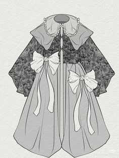 a drawing of a dress with bows on the front and back, in black and white