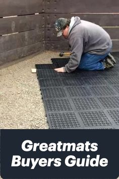 man installing Greatmats staylock tiles over gravel Interlocking Patio Tiles, Deck Tiles Patio, Easy Patio, Outdoor Deck Tiles, Interlocking Deck Tiles, Front Yard Landscaping Diy, Sloped Backyard, Deck Tiles, Front Yard Landscaping Plans