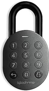 a black padlock with numbers on the front and back buttons, attached to it