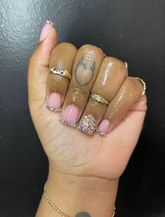 Baby pink short acrylic nails bling diamonds Baby Pink Nails, Drip Nails, Colored Acrylic Nails, French Tip Acrylic Nails, Short Square Acrylic Nails, Exotic Nails, Long Acrylic Nails Coffin, Acrylic Nails Coffin Pink, Long Square Acrylic Nails