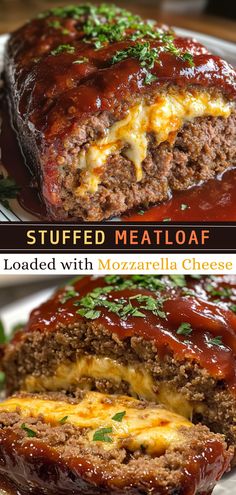 stuffed meatloaf is loaded with mozzarella cheese