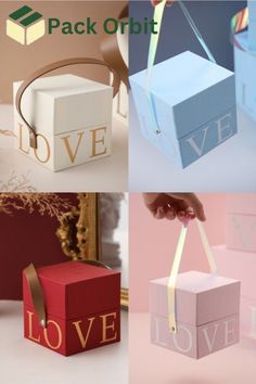 four different boxes with the words love on them