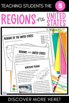 the regions of the united states with text overlaying it that reads, teaching students the regions of the united states