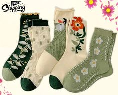 Vintage Cute Floral Socks, Retro Cottagecore Cotton Socks, Textured Knitted Socks for Womens, Unique Casual Comfortable Spring Crew Socks - Etsy Cute Socks Aesthetic, Cottage Socks, Socks Aesthetic, Floral Socks, Cute Socks, Sock Patterns, Cotton Socks, Casual Socks, Socks And Hosiery