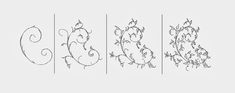 four different types of letters that are in the same font pattern, each letter has an ornate