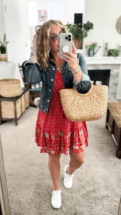 Comment SHOP below to receive a DM with the link to shop this post on my LTK ⬇ https://liketk.it/4Igna

Red floral summer dress from amazon with a denim jacket, straw tote bag and white sneakers. Everything fits TTS.  Linking similar jacket styles


// Summer outfits 2024,  vacation outfit, travel outfit, casual summer dress outfit, petite Amazon fashion, casual mom outfit ideas, summer outfit amazon, Amazon outfit ideas, casual outfit ideas, spring outfit inspo, casual fashion, amazon summer fashion, amazon casual outfit, cute casual outfit, outfit inspo, outfits amazon, outfit ideas, amazon shoes, Amazon bag, purse, size 4-6, casual summer outfits, casual outfit ideas everyday, summer tops, summer fashion, summer bag #summeroutfits  
 #ltkitbag #ltkfindsunder50 #ltkstyletip Boho Summer Outfits, Casual Outfits For Moms, Summer Work Outfits, Summer Dress Outfits, Floral Dress Summer, Casual Summer Dresses, Vacation Outfits, Casual Summer Outfits