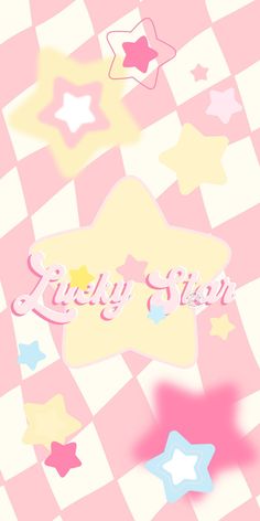 a pink and white checkered background with stars