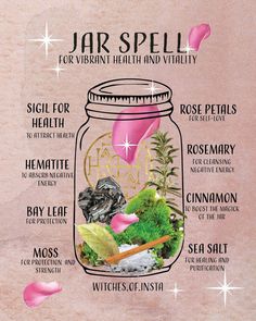 Spiritual Spell Jar, Health Jar Spell, Good Health Spell, Intuition Spell Jar Recipe, Energy Spell Jar, Spell For Health, Beltane Spell Jar, Birthday Spell Jar, Healing Spell Jar