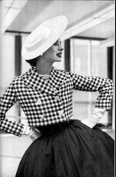 Gingham checks Suzy Parker, Fashion 1950, Check Jacket, Vintage Fashion 1950s