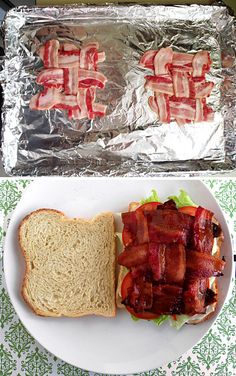 there is a sandwich and bacon on the plate next to each other with text overlay that reads, honea y sive