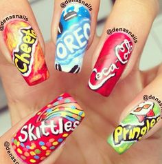 Funny and sweet nails Food Nail Art, Food Nails, Crazy Nail Art, Fake Nails Designs, Trendy Nail Design, Cool Nail Designs