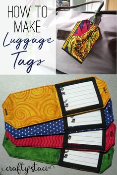 an image of luggage tags with the words how to make luggage tags on them and pictures