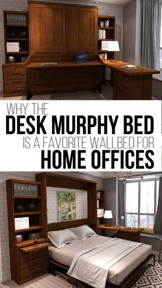 Desk murphy beds can maximize the space in your home. Several options make them the best option for home offices! Office Murphy Bed Desk, Murphy Bed Ideas With Desk, Murphy Desk Bed, Murphy Bed Office Desk, Office With Murphy Bed Ideas, Home Office With Murphy Bed, Murphy Bed Office Guest Bedrooms, Desk Murphy Bed, Murphy Bed With Desk