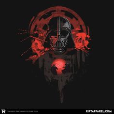 a darth vader helmet with red paint splattered on it's face