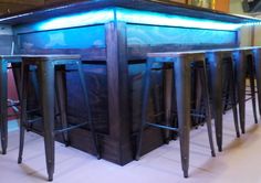 a group of stools sitting next to each other in front of a counter top