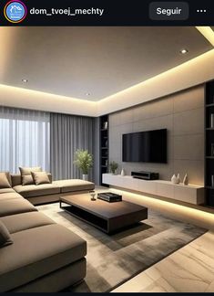 a living room filled with furniture and a flat screen tv on top of a wall