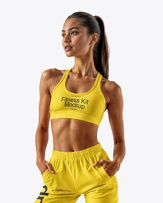 Woman Wearing Sports Bra and Sweatpants Mockup