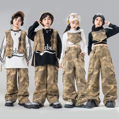 Children's street hip-hop jazz dance costumes for girls boys camouflage model show competition performance outfits