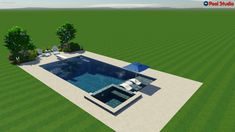 a 3d rendering of a swimming pool in the middle of a field