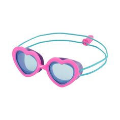 a pair of pink and blue goggles with heart shaped mirrors on the front of it