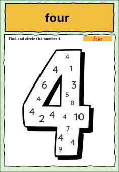 the number four is shown in black and white, with numbers below it to be colored