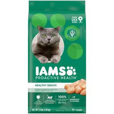 an image of a cat that is on the cover of a bag of iams