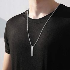 Geoffrey Beene Men's Stainless Steel Polished Vertical Bar Necklace  This contemporary, stainless steel necklace features a polished, vertical pendant strung on a sturdy box chain necklace.         Necklace approx. 24"L x 1/16"W; drop approx. 1-1/2"L x 1/4"W     Made of stainless steel; choice of finish     Box Chain with lobster clasp Minimalist Stainless Steel Dog Tag Necklace, Stainless Steel Necklace With Rectangular Pendant And Box Chain, Minimalist Stainless Steel Necklace For Father's Day, Minimalist Box Chain Necklace For Father's Day, Minimalist Pendant Necklace For Father's Day, Minimalist Rectangular Pendant Necklace For Father's Day, Father's Day Minimalist Rectangular Pendant Necklace, Levi Birthday, Vertical Bar Necklace