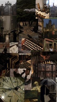 a collage of many different images including an old typewriter