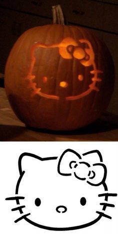 a hello kitty pumpkin carved to look like it has been carved into the shape of a cat