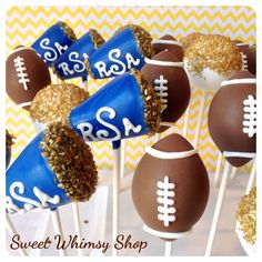 football cake pops with gold sprinkles on top