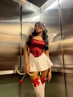 Valentines Party Outfit Ideas, Cupid Outfit Ideas, Valentines Costume Ideas, Valentines Fits Aesthetic, Valentine’s Day Costume, Cupid Outfit Aesthetic, Carnival Ideas Costumes, Cupid Photoshoot Women, Cupid Outfit Costumes