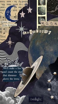 a collage of images with the words twilight written on them and an image of saturn