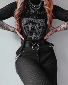 Honour your ancestors 🖤  The Salem Tee is now back in stock 🖤  https://www.disturbia.co.uk/collections/womens-new  📸 @kllsym  #disturbiaclothing #disturbiacommunity #altfashion #gothicfashion #disturbiasalemtee Goth Style Women, Adult Goth Fashion, Casual Corset Outfit, Rocker Outfits For Women, Soul Outfit, Disturbia Clothing, Looks Black, Original Fashion, Alt Fashion