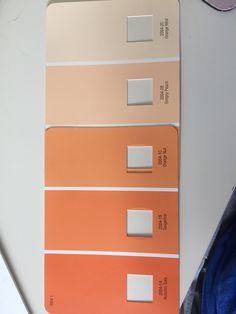 a pantone board with different shades of paint swatches on it, including oranges and browns